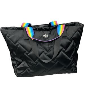 Kurt Geiger London Quilted Shopper Bag Black Rainbow Handles Weekender Travel